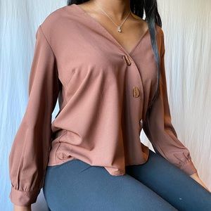 Women’s Brown Dress Shirt, Cotton Solid Brown Medium